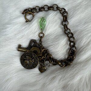 Mud Pie Bronze Charm Bracelet Key, Crown, Bee 7.5"